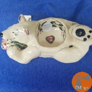 Blue Sky Ceramic Bear Tea Light Candle Holder Pottery